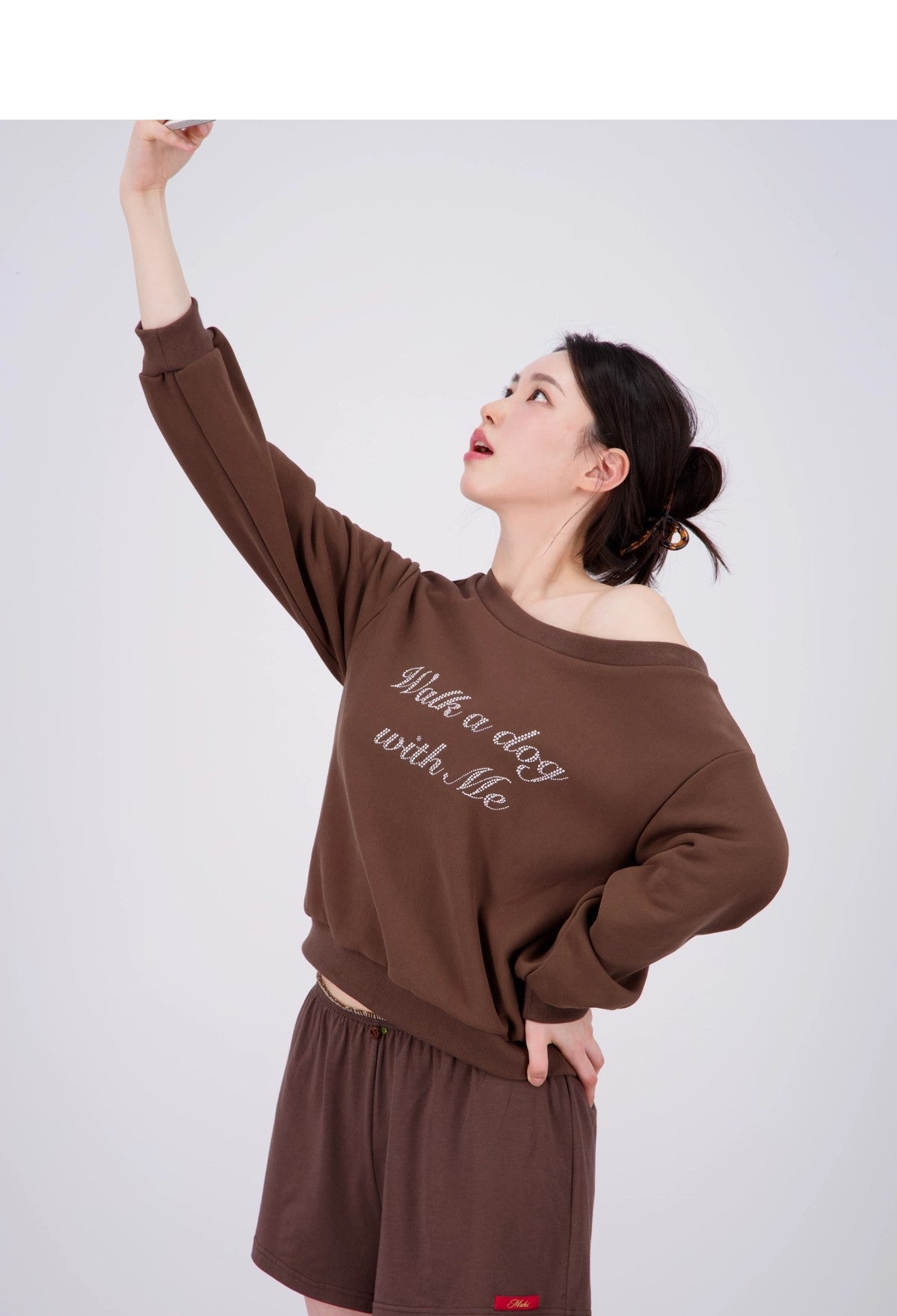 Off-Shoulder Sweatshirt - [Walk a dog with me]