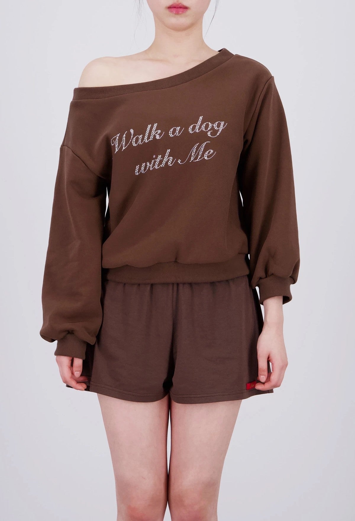 Off-Shoulder Sweatshirt - [Walk a dog with me]