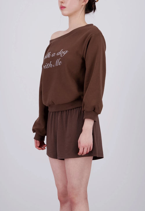 Off-Shoulder Sweatshirt - [Walk a dog with me]